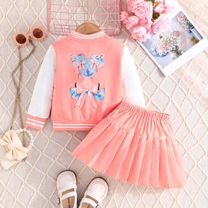 ชุดเจ้าหญิงเด็กผู้หญิงขายดีประจำฤดูใบไม้ร่วง/ฤดูใบไม้ผลิ ดีไซน์สีสันสวยงาม เสื้อโค้ทแขนยาวปักตัวอักษร + กระโปรงจีบผ้าขนสัตว์ - Product Image 6