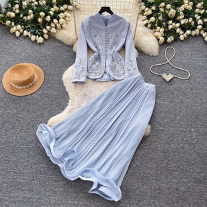 New Spring Long Sleeve V Neck Vintage Shirt Dress 2 Piece Set Modest Muslim Outfit - Product Image 1