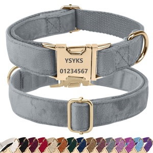 Collar de Lujo para Perro de Terciopelo Suave, con Grabado Personalizado, Etiqueta de Identificación Antipérdida, Color Sólido, con Hebilla Metálica - Product Image 6