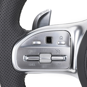 Volant personnalisé en cuir semi-synthétique et fibre de carbone pour Mercedes Benz Classe E W213 W212 W176 W221 W222 C292 <span class=keywords><strong>GLE</strong></span> W166 53 63 <span class=keywords><strong>E53</strong></span> <span class=keywords><strong>AMG</strong></span> - Product Image 3