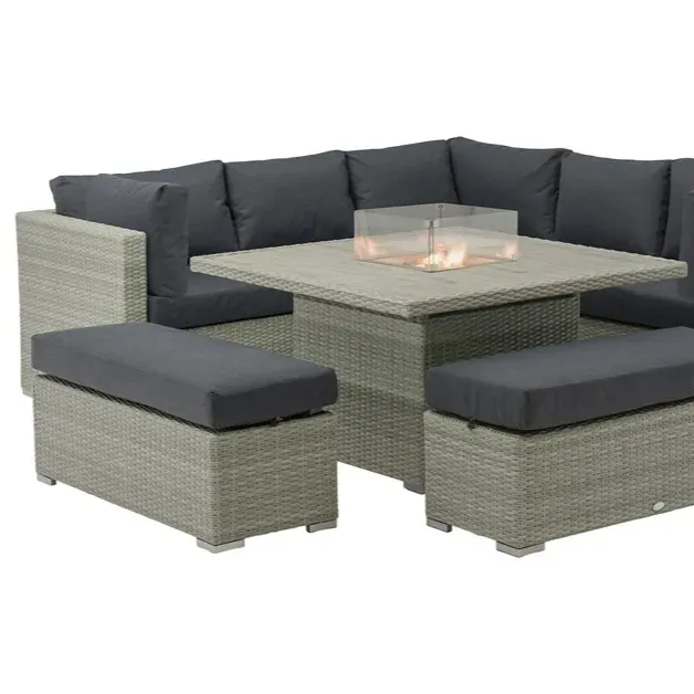 Kingscote Cloud Rattan divano ad angolo con tavolo Firepit quadrato e 2 panche divano componibile componibile