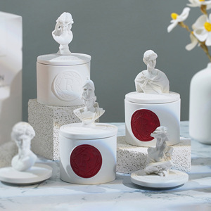 Novelty Candles Round Scented Candle <b>Cups</b> With Statue Tops Soy Wax Material For Home Decor Gift - Product Image 1