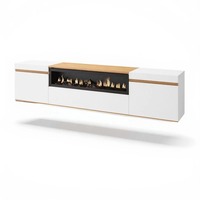 Meuble TV mural contemporain en bois d'ingénierie blanc avec foyer intégré pour salon, fabricant OEM ODM