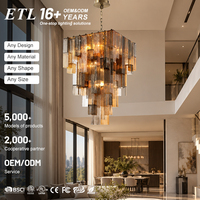 Lustre suspendu LED en verre multicouche sur mesure pour villa à plafond haut, escalier et hall d'hôtel