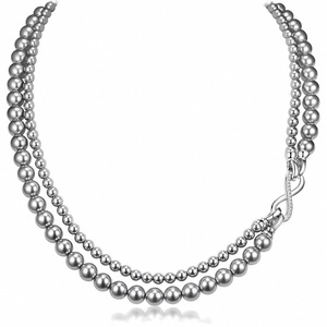 Shijia Double Layer Pearl Necklace Infinity Clasp AA Grade Glass Beads For Women Everyday Wear Jewelry Chain - Product Image 3