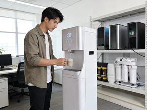 Distributeur d'eau chaude et froide vertical (noir/blanc) en plastique PP+CTO+RO+T33 avec filtre certifié pour usage hôtelier, écologique, offre eau chaude, froide et tiède - Product Image 6