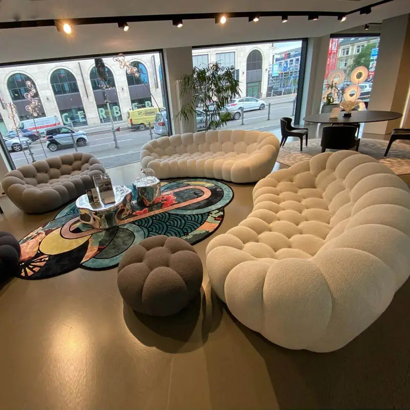 Lüks oturma odası mobilya 3 kişilik kumaş kadife Roche Bobois kabarcık kanepe Chesterfield seti