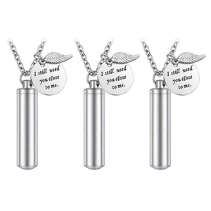 Ti amo <span class=keywords><strong>ancora</strong></span> per animali domestici ciondolo in urna cremazione cilindro in acciaio inossidabile con ciondolo in cenere d'argento ricordo catene con ali d'angelo - Product Image 1