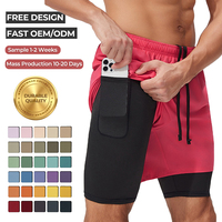 Shorts de course 2-en-1 de haute qualité pour hommes avec poche téléphone, séchage rapide, doublure de compression, shorts de sport pour l'entraînement, vente en gros