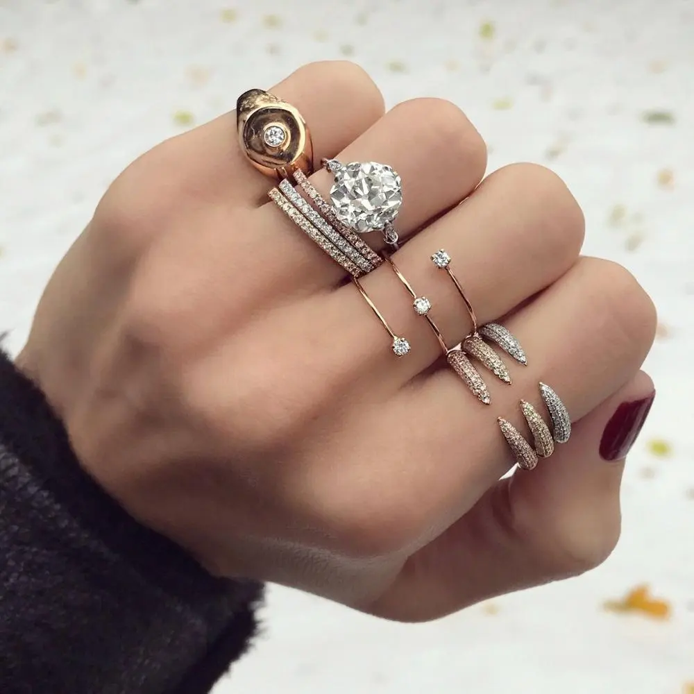 cz spike rings silver gold rose gold 3 colors micro pave cz open rivet Rock stack finger jewelry