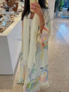 Abaya com Estampa <span class=keywords><strong>Floral</strong></span> em Aquarela para Mulheres Muçulmanas, Kimono Aberto em Chiffon, Vestido Maxi Islâmico por Atacado de Dubai - Product Image 2
