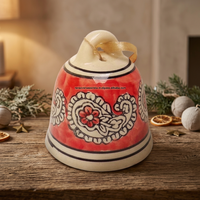 Cloche en céramique décorative suspendue, peinte à la main, écologique, durable, traditionnelle, personnalisée, trois tons, 3x3 pouces, pour fêtes et Noël