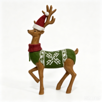Figurine de renne de Noël avec pull vert, en résine, style nordique, décoration de cerf pour la table de Noël à la maison