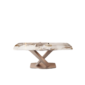 Ensemble de table à manger en pierre de luxe, écologique, 6 chaises pour restaurant, hôtel, design moderne, plateau en pierre frittée pour table de restaurant - Product Image 3