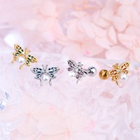 Boucles d'oreilles en acier inoxydable avec CZ coloré, boucles d'oreilles à fleurs, papillon, abeille, boucles d'oreilles à clous, piercing d'hélice, bijoux de tragus