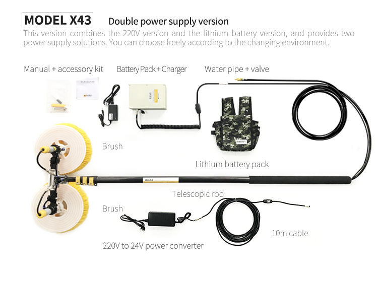 3.5m/5.5m/7.5m Telescopic Solar Panel Cleaning Rotating Brush Double Heads