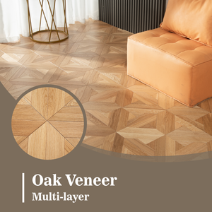 Plancher en bois dur moderne 450x450mm, 15/1.2mm d'épaisseur, placage chêne multicouche, écologique, résistant à l'eau, pour usage intérieur - Product Image 2