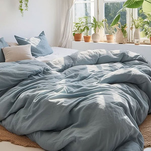 Set di Biancheria da Letto 3 Pezzi in Lino Francese 100%, <span class=keywords><strong>Tinta</strong></span> <span class=keywords><strong>Unita</strong></span>, Traspirante e Rinfrescante, Federe Antibatteriche, <span class=keywords><strong>Copripiumino</strong></span> di Lusso per Casa - Product Image 5