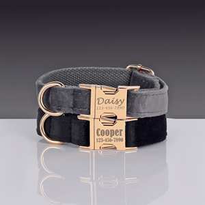 Harnais pour animaux de compagnie en velours noir personnalisé collier de laisse ensemble de harnais pour chien sans traction avec porte-sac à crottes - Product Image 4