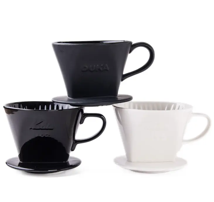 Three-hole drip filter type coarse black and white ceramic coffee filter cup