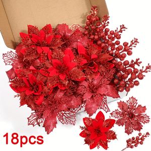 Dropshipping Shopify Gold <b>Glitter</b> Christmas Poinsettia Pick Artificial Floral Tree Decoration Holiday Ornament - Product Image 5