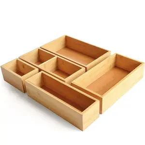 Multi-Use Bamboo Drawer Organizer Storage Box Bin Set for Kitchen, Bathroom, Office Desk, Makeup, Jewelry