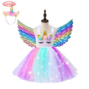 Factory Price Wedding Sweet Birthday Girl Rainbow Tutu Princess <strong>Unicorn</strong> Headband Led Light <strong>up</strong> Girls <strong>Dresses</strong> Party <strong>Dress</strong> - Product Image 1