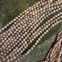 Vente en gros de perles d'eau douce de haute qualité, 7-8 mm, presque rondes, sans noyau, couleur rose-violet, pour la fabrication de bijoux