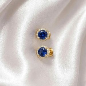 Handcrafted Natural Sapphire Round Cut <b>Stud</b> Earrings In 925 <b>Sterling</b> <b>Silver</b> Or 18K Gold Filled Deep Blue Gemstone Minimalist - Product Image 5