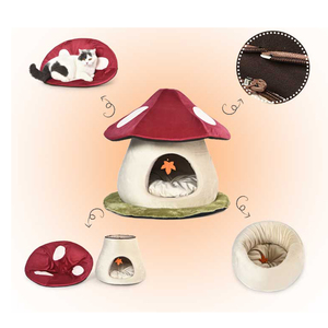 Casa de dormir lavable moderna para mascotas, casa en forma de Seta, tres juegos, cueva para gatos - Product Image 1