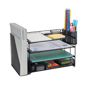 Desktop <b>File</b> Rack 6 Tier Metal Mesh Office Organizer Storage Shelf For Stationery With <b>Drawers</b> Rectangle Standing Type - Product Image 4