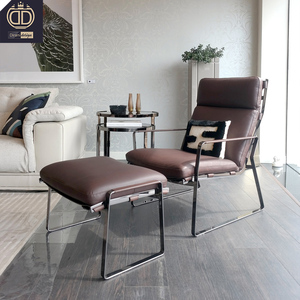 Fauteuil de lecture individuel d'appoint pour hall d'hôtel, style exécutif, avec structure métallique et sangle à boucle en <span class=keywords><strong>cuir</strong></span> véritable - Product Image 1