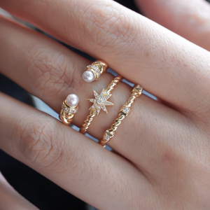 อาซูโอ 18K แหวนทองคำแท้สีเหลืองหรูหรา เพชรธรรมชาติ มุก สไตล์วินเทจ เครื่องประดับสวมใส่ทุกวัน ของขวัญ งานเลี้ยงวันเกิดของผู้หญิง - Product Image 5