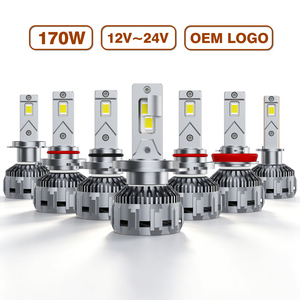 ไฟหน้า LED สว่างมาก170วัตต์ท่อทองแดงคู่ CSP4070 H1 H3 H8 H9 H11 9005 HB4 9006 12โวลต์24โวลต์คานบัส - Product Image 1