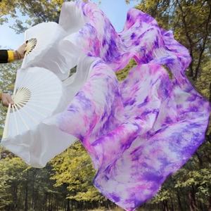 Spinning Culte Louange Fans Danse Du Ventre Faux Voile De Soie Fans Bambou Long Tie Dye Fans Voiles - Product Image 3