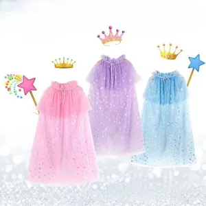 Sıcak satış güzel çocuklar tutuş elbise pelerinler prenses gece elbisesi kız Sequins Glitter gül kar tanesi pelerin