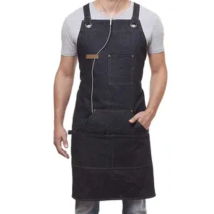 Denim Küchen schürze Kochs chürze für BBQ Grill Cross Back Hoch leistungs verstellbare Arbeits schürzen mit Handtuch schlaufe und mehreren Taschen