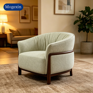 Fauteuil de salon en tissu de style nordique, dossier incurvé, chaise rembourrée avec structure en bois pour salon - Product Image 3
