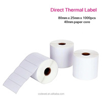 Étiquettes adhésives personnalisées 80*25, papier adhésif mat blanc, étiquettes thermiques pour expédition en rouleau
