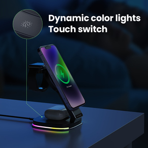 Artículos de regalo Premium Soporte de carga inalámbrica 3 en 1 rápido de 15W con Interruptor táctil Luz nocturna RGB dinámica para iPhone 16 Logotipo personalizado - Product Image 2