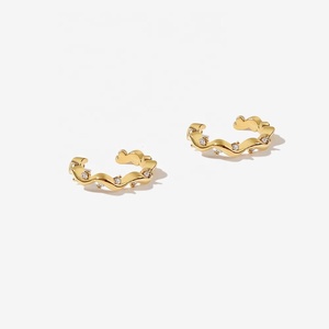 LOZRUNVE Jewelry Design <span class=keywords><strong>Boucle</strong></span> <span class=keywords><strong>d</strong></span>'<span class=keywords><strong>oreille</strong></span> en argent sterling 925 or <span class=keywords><strong>vermeil</strong></span> cristal diamant vague - Product Image 1