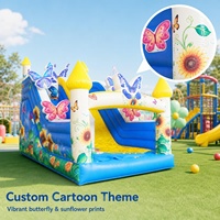 Château gonflable puissant Papillon Tournesol avec toboggan, en PVC 0,55 mm, installation facile pour événements commerciaux en extérieur