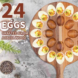 Support de présentation créatif en bois avec poignée, support à œufs fixe en bois pour l'exportation, plateau de rangement multi-compartiments pour œufs de cuisine - Product Image 2