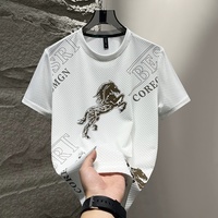 Nouveau T-shirt décontracté tricoté pour homme, coupe classique, col rond, manches courtes, imprimé animal, écologique, style streetwear, été 2026