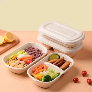 850ml 2-com dikdörtgen konteyner şeker kamışı tek kullanımlık parçalanabilir Bagasse Takeaway Fast food ambalaj öğle yemeği salata kutusu