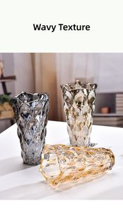 Florero de cristal grueso de lujo de alta calidad de estilo nórdico, florero de suelo en relieve de onda Hexagonal para boda, característica hidropónica - Product Image 3