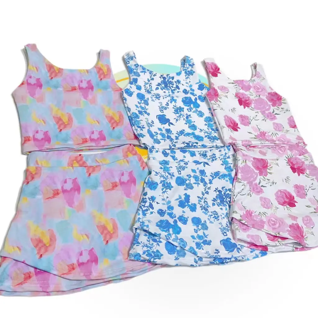 Moda personalizzata per bambini abbigliamento sportivo per bambina e Yoga abbigliamento da allenamento abbigliamento per allenamento Baby Yoga floreale abito da Tennis