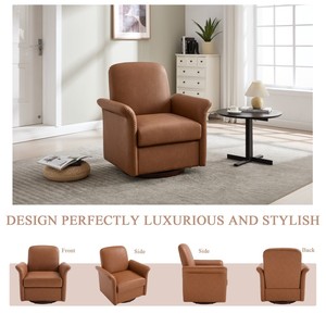 เก้าอี้พักผ่อนหนัง PU หมุนได้ทันสมัยพร้อมขาไม้ - ดีไซน์ตามหลักสรีรศาสตร์สำหรับห้องนั่งเล่นและห้องนอน - Product Image 4