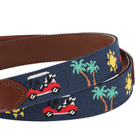 Ceintures brodées personnalisables, ceintures habillées sur le thème du golf avec garniture en cuir véritable, ceintures cadeaux avec logos personnalisés