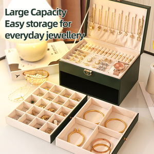 Boîtes de rangement pour bijoux en <span class=keywords><strong>cuir</strong></span> PU rectangulaires modernes personnalisées, de <span class=keywords><strong>luxe</strong></span>, avec diamants, pour femmes, pour ranger des bagues, des colliers et des bracelets - Product Image 6